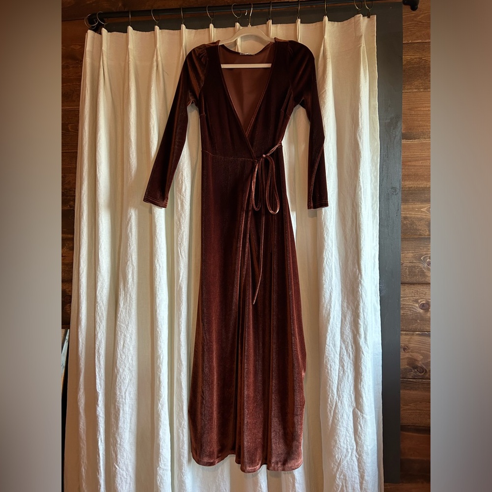 Rust colored velvet Baltic Born wrap maxi dress size XS